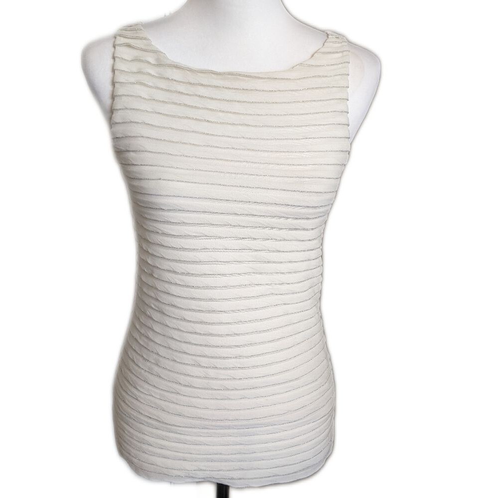 Banana Republic NWT cream ruched tank with silver metallic stripes XS